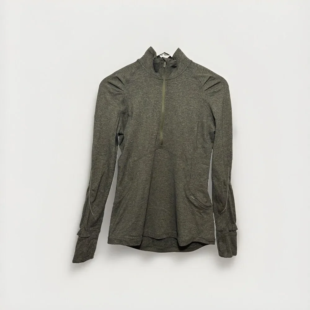 Lululemon Extra Mile 1/2 Zip Pullover Womens 6 Heathered Utilitarian Green